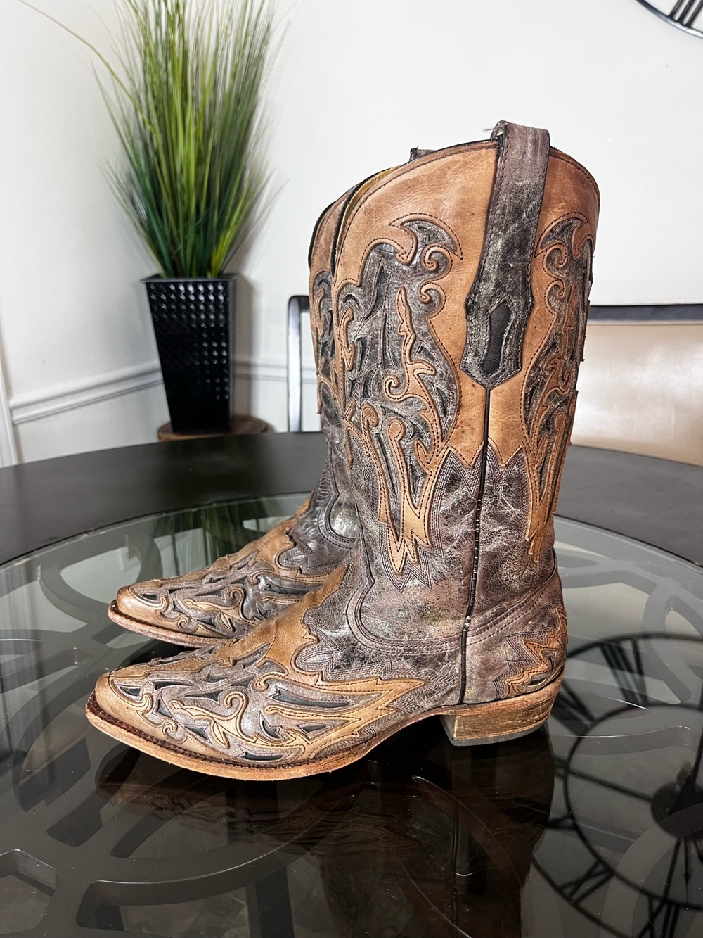 Corral Men's Tobacco Brown with Black and Taupe Inlay Western Boots Sz 9 D